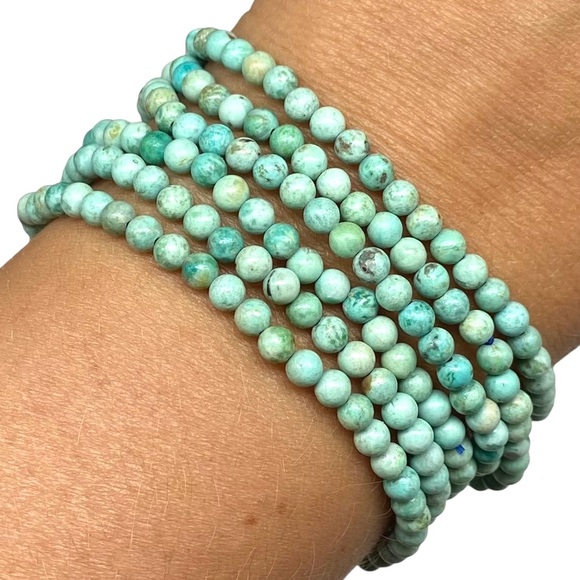 4mm Natural Turquoise Beaded Stretch Bracelet Boho Western Blue Genuine Beads - Picture 2 of 8